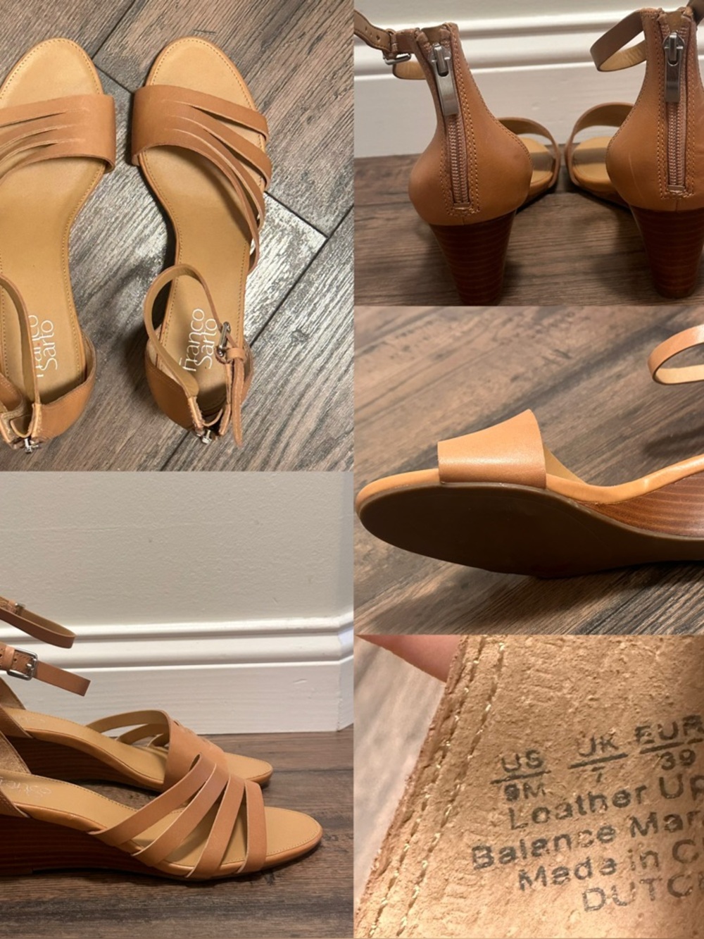 Franco Sarto Cognac Leather Wedge Sandals